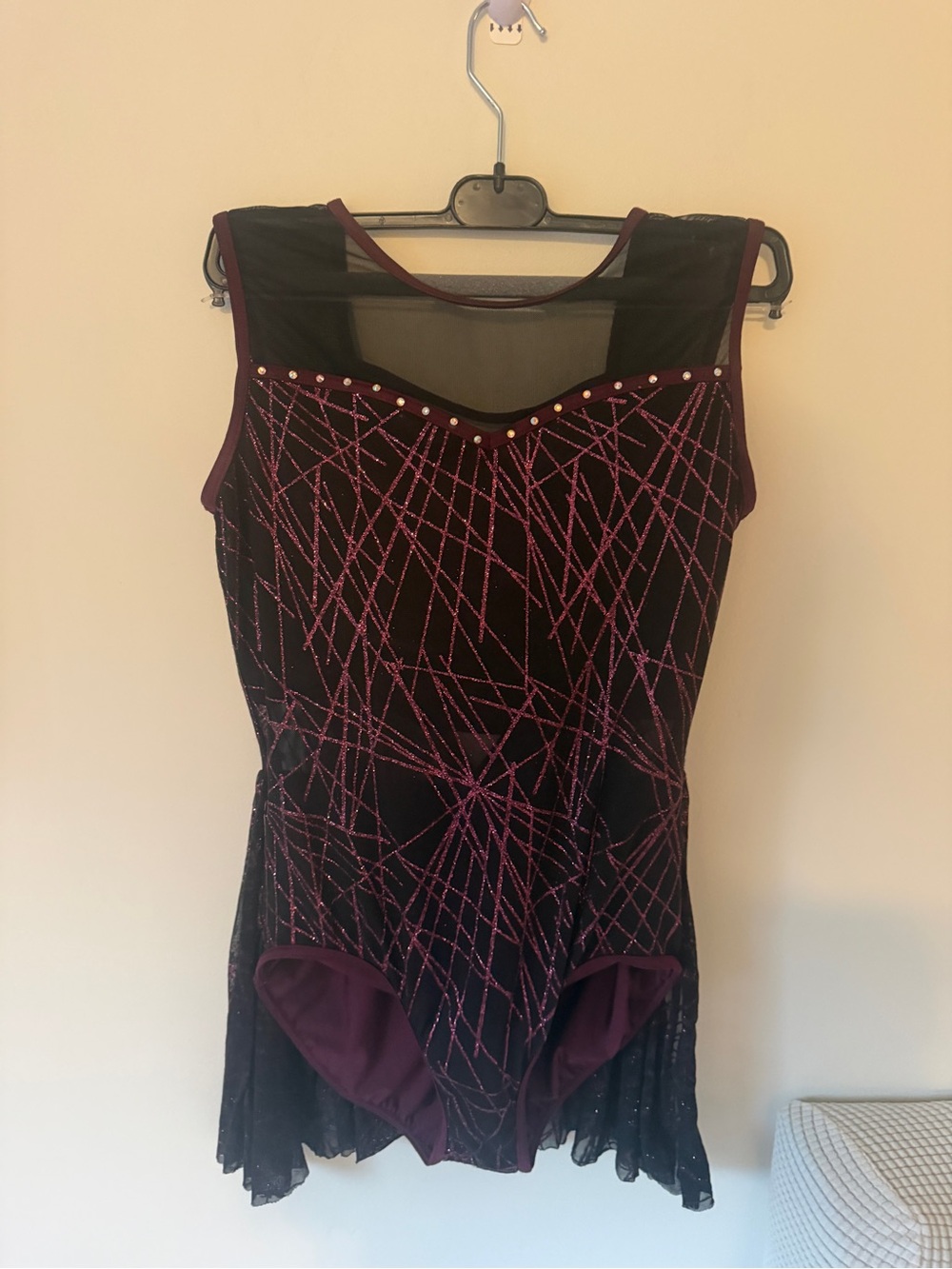 Weissman Black and Maroon Embellished Dance Leotard